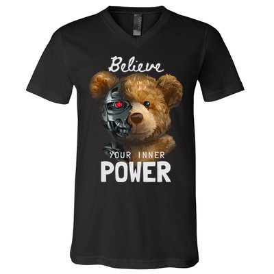 Bear Toy Half Robot V-Neck T-Shirt