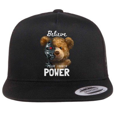 Bear Toy Half Robot Flat Bill Trucker Hat