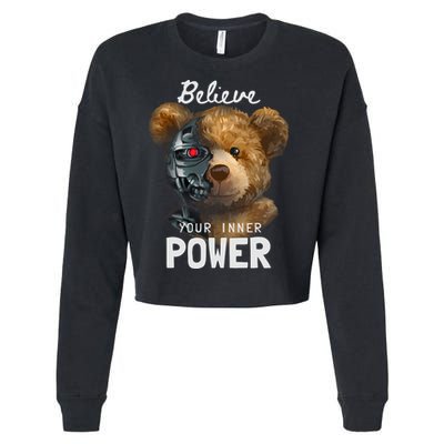 Bear Toy Half Robot Cropped Pullover Crew