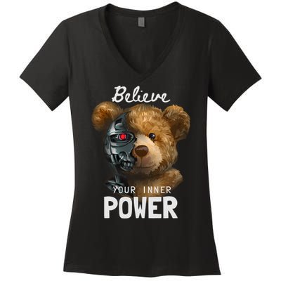 Bear Toy Half Robot Women's V-Neck T-Shirt