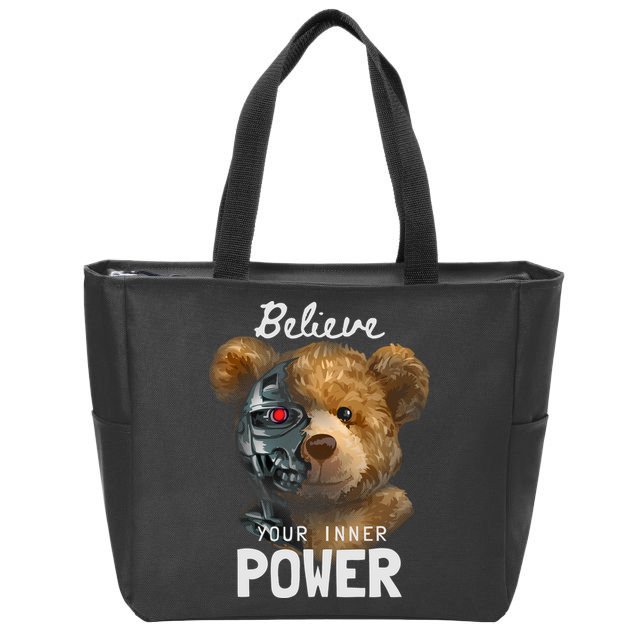 Bear Toy Half Robot Zip Tote Bag
