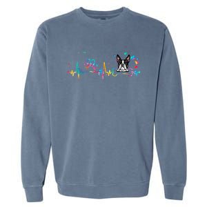 Boston Terrier Heartbeat Funny Tie Dye Dog Lovers Garment-Dyed Sweatshirt