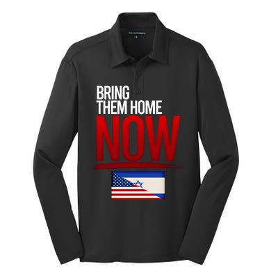 Bring Them Home Now Stand With Israel Silk Touch Performance Long Sleeve Polo