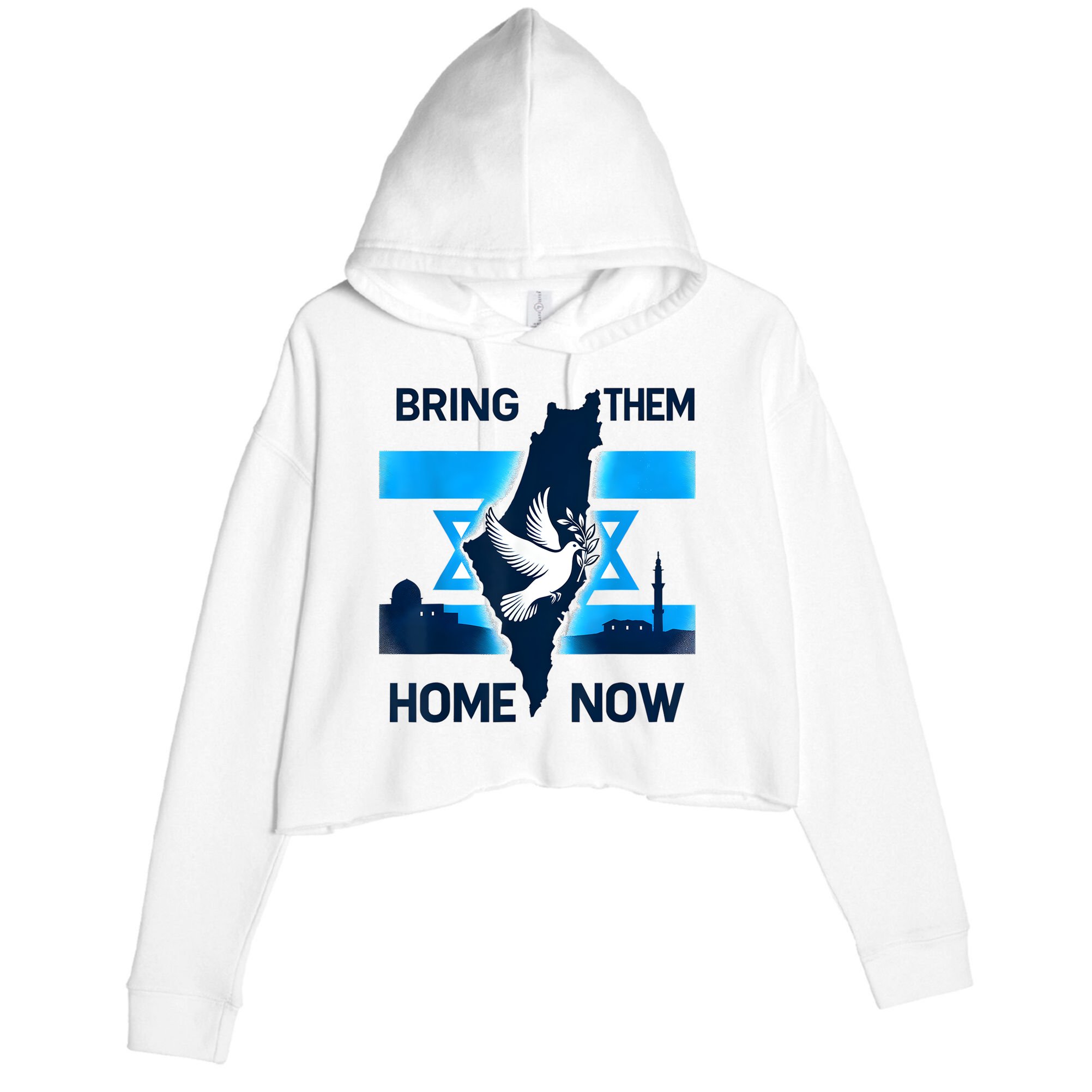 Bring Them Home Now! Stand With Israel Flag America Crop Fleece Hoodie