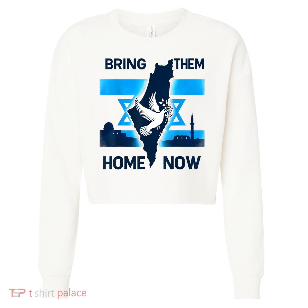Bring Them Home Now! Stand With Israel Flag America Cropped Pullover Crew