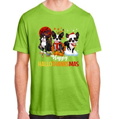 Boston Terrier Hallothanksmas Halloween Thanksgiving Xmas Cute Gift Adult ChromaSoft Performance T-Shirt