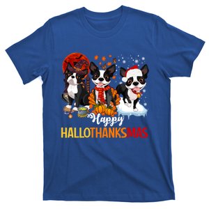 Boston Terrier Hallothanksmas Halloween Thanksgiving Xmas Cute Gift T-Shirt