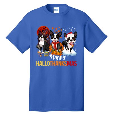 Boston Terrier Hallothanksmas Halloween Thanksgiving Xmas Cute Gift Tall T-Shirt