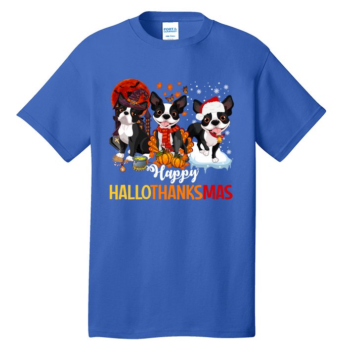 Boston Terrier Hallothanksmas Halloween Thanksgiving Xmas Cute Gift Tall T-Shirt