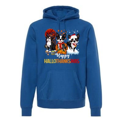 Boston Terrier Hallothanksmas Halloween Thanksgiving Xmas Cute Gift Premium Hoodie