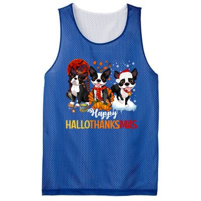 Boston Terrier Hallothanksmas Halloween Thanksgiving Xmas Cute Gift Mesh Reversible Basketball Jersey Tank