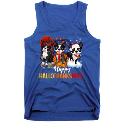 Boston Terrier Hallothanksmas Halloween Thanksgiving Xmas Cute Gift Tank Top