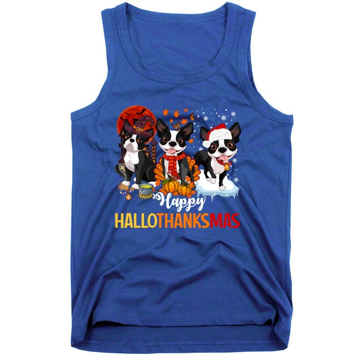 Boston Terrier Hallothanksmas Halloween Thanksgiving Xmas Cute Gift Tank Top