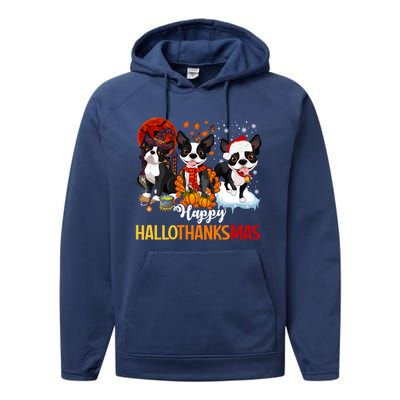 Boston Terrier Hallothanksmas Halloween Thanksgiving Xmas Cute Gift Performance Fleece Hoodie