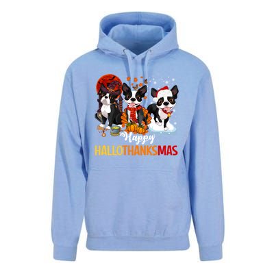 Boston Terrier Hallothanksmas Halloween Thanksgiving Xmas Cute Gift Unisex Surf Hoodie