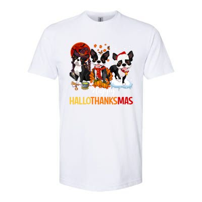 Boston Terrier Hallothanksmas Halloween Thanksgiving Xmas Cute Gift Softstyle CVC T-Shirt