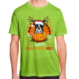 Boston Terrier Happy Hallothanksmas Halloween Christmas Adult ChromaSoft Performance T-Shirt