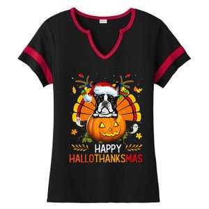 Boston Terrier Happy Hallothanksmas Halloween Christmas Ladies Halftime Notch Neck Tee