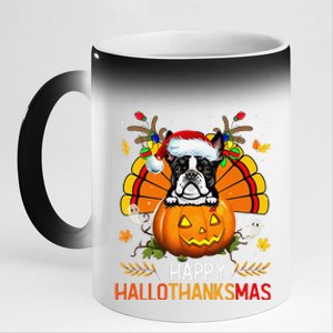 Boston Terrier Happy Hallothanksmas Halloween Christmas 11oz Black Color Changing Mug