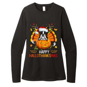 Boston Terrier Happy Hallothanksmas Halloween Christmas Womens CVC Long Sleeve Shirt