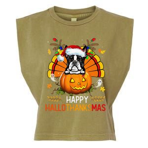 Boston Terrier Happy Hallothanksmas Halloween Christmas Garment-Dyed Women's Muscle Tee