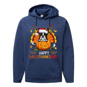 Boston Terrier Happy Hallothanksmas Halloween Christmas Performance Fleece Hoodie