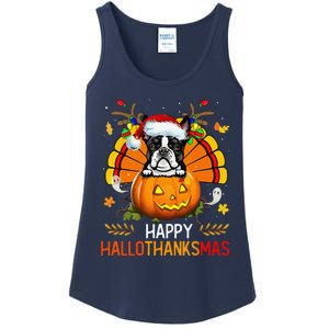 Boston Terrier Happy Hallothanksmas Halloween Christmas Ladies Essential Tank