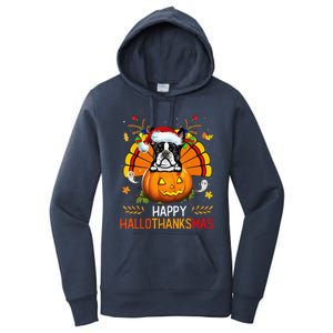 Boston Terrier Happy Hallothanksmas Halloween Christmas Women's Pullover Hoodie