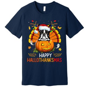 Boston Terrier Happy Hallothanksmas Halloween Christmas Premium T-Shirt