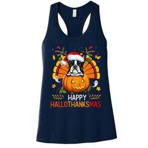 Boston Terrier Happy Hallothanksmas Halloween Christmas Women's Racerback Tank