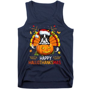 Boston Terrier Happy Hallothanksmas Halloween Christmas Tank Top