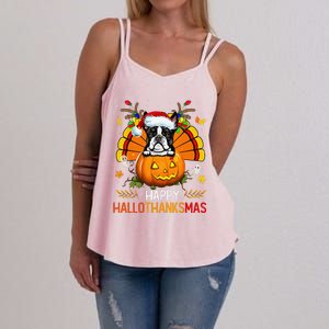 Boston Terrier Happy Hallothanksmas Halloween Christmas Women's Strappy Tank