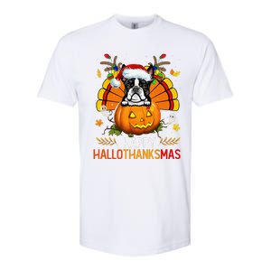 Boston Terrier Happy Hallothanksmas Halloween Christmas Softstyle CVC T-Shirt