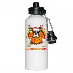 Boston Terrier Happy Hallothanksmas Halloween Christmas Aluminum Water Bottle