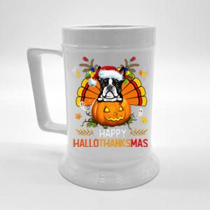 Boston Terrier Happy Hallothanksmas Halloween Christmas Beer Stein