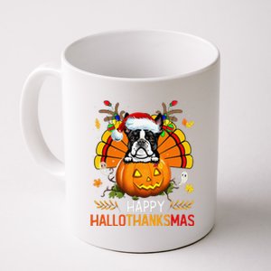 Boston Terrier Happy Hallothanksmas Halloween Christmas Coffee Mug