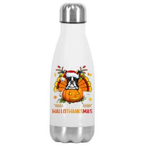 Boston Terrier Happy Hallothanksmas Halloween Christmas Stainless Steel Insulated Water Bottle