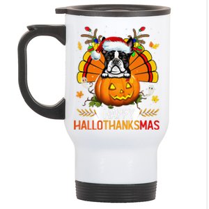 Boston Terrier Happy Hallothanksmas Halloween Christmas Stainless Steel Travel Mug