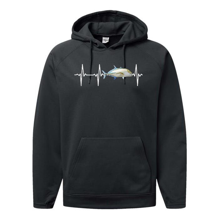 Bluefin Trevally Heartbeat For Saltwater Fish Fishing Lovers Performance Fleece Hoodie