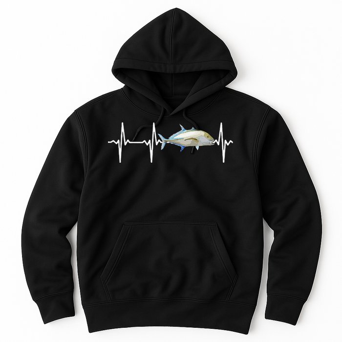 Bluefin Trevally Heartbeat For Saltwater Fish Fishing Lovers Hoodie