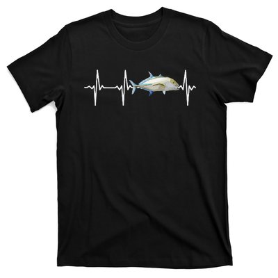 Bluefin Trevally Heartbeat For Saltwater Fish Fishing Lovers T-Shirt