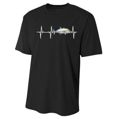 Bluefin Trevally Heartbeat For Saltwater Fish Fishing Lovers Performance Sprint T-Shirt