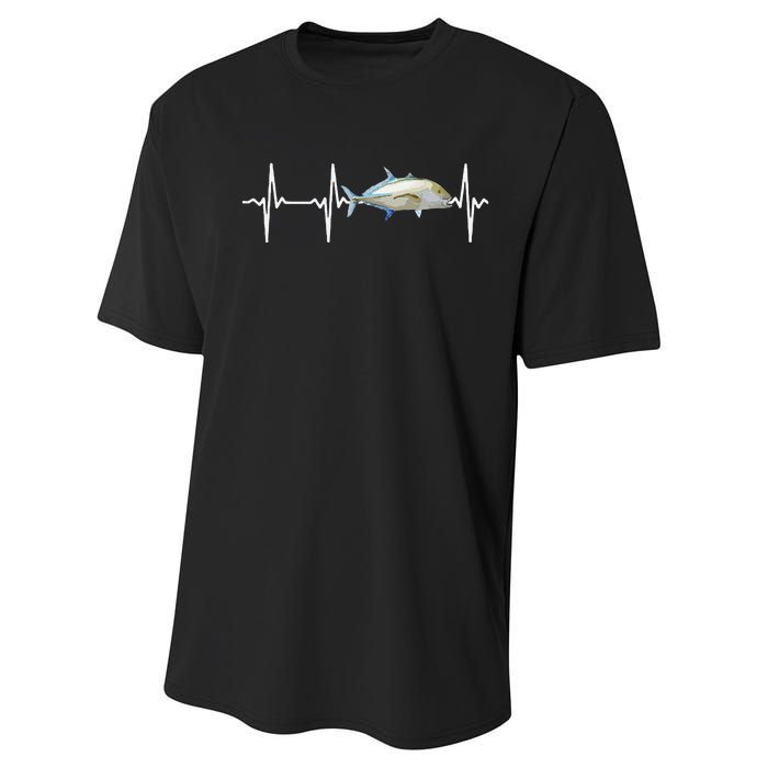 Bluefin Trevally Heartbeat For Saltwater Fish Fishing Lovers Performance Sprint T-Shirt