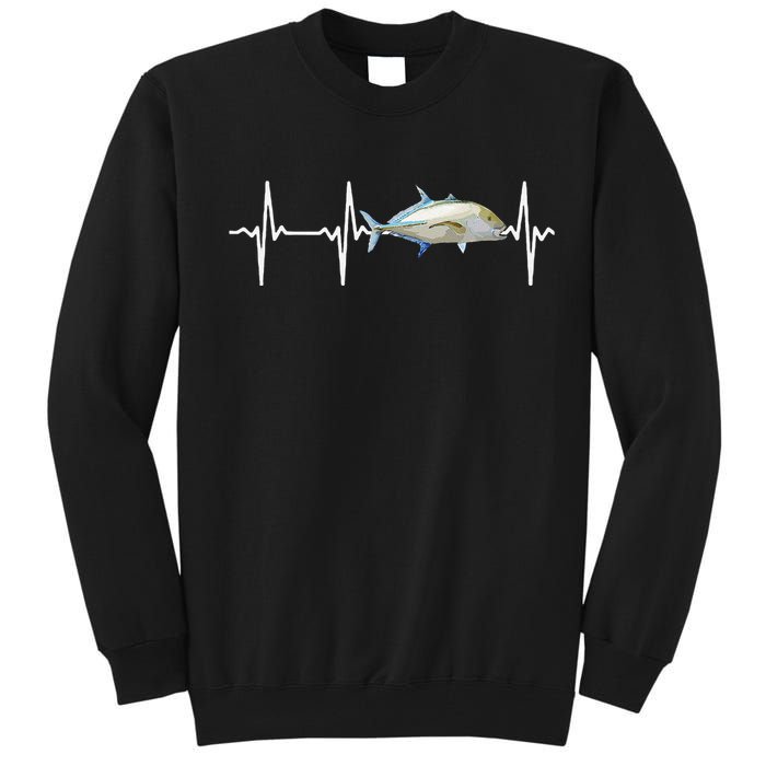 Bluefin Trevally Heartbeat For Saltwater Fish Fishing Lovers Tall Sweatshirt