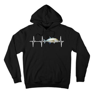 Bluefin Trevally Heartbeat For Saltwater Fish Fishing Lovers Tall Hoodie