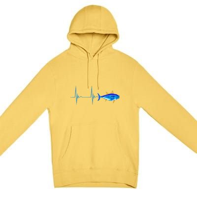 Bluefin Tuna Heartbeat EKG Pulseline Deep Sea Fishing Premium Pullover Hoodie