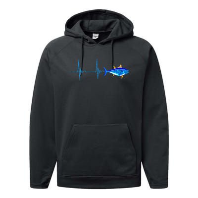 Bluefin Tuna Heartbeat EKG Pulseline Deep Sea Fishing Performance Fleece Hoodie