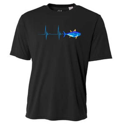 Bluefin Tuna Heartbeat EKG Pulseline Deep Sea Fishing Cooling Performance Crew T-Shirt