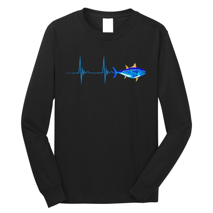 Bluefin Tuna Heartbeat EKG Pulseline Deep Sea Fishing Long Sleeve Shirt