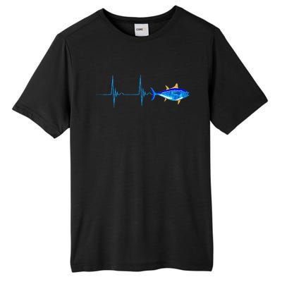 Bluefin Tuna Heartbeat EKG Pulseline Deep Sea Fishing Tall Fusion ChromaSoft Performance T-Shirt